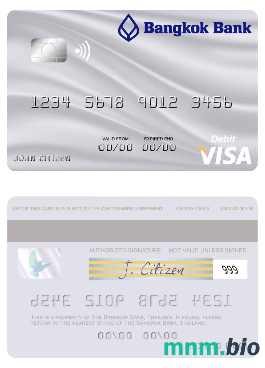 Thailand Bangkok Bank visa debet karta przykład w formacie PSD